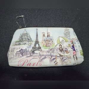 "A Summer In Paris" Multicolored Faux Leather Zip Coin Purse Mini Makeup Bag NEW